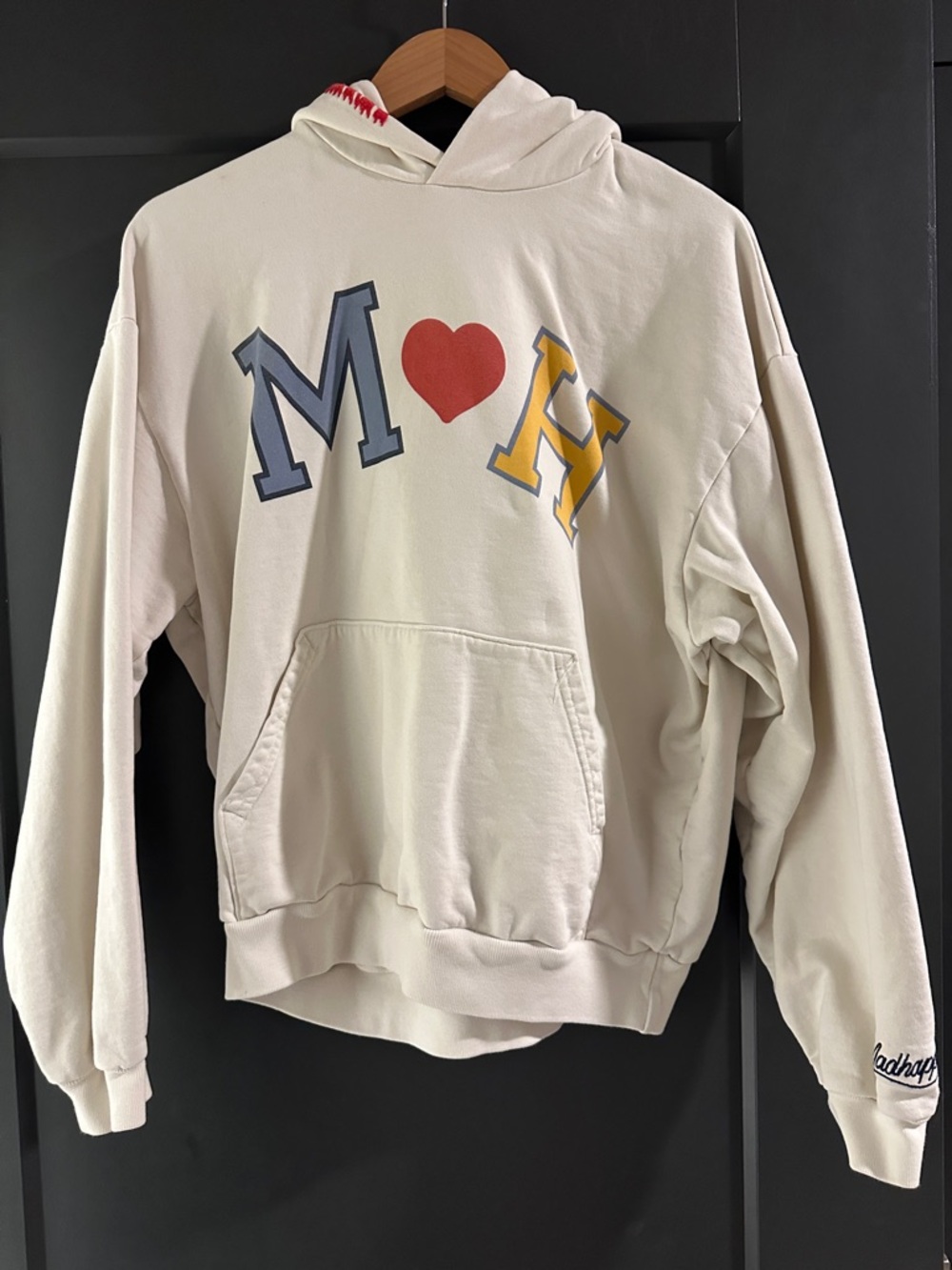 Madhappy Cream Hoodie with Blue, Red & Yellow Graphic